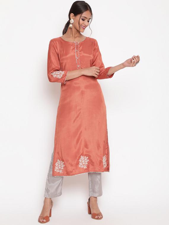 women round neck kurta pant set - 21195557 - Zoom Image - 0
