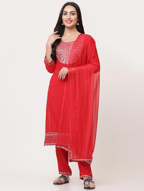 women three quarter sleeve kurta pant with dupatta set - 21195596 - Standard Image - 0