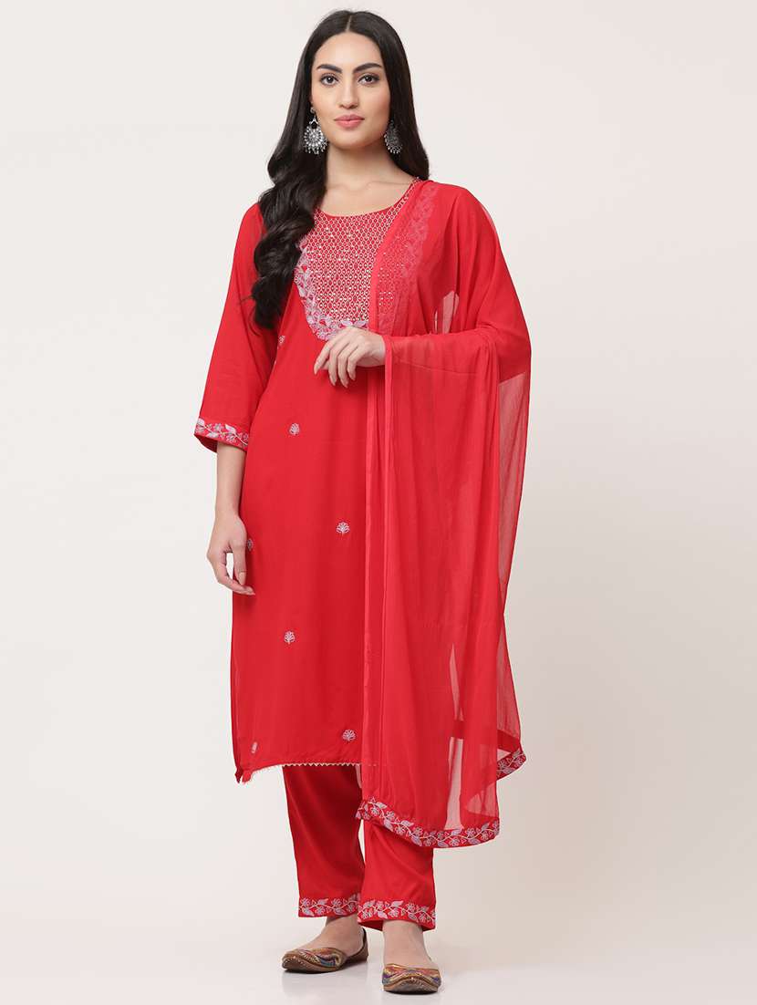 women three quarter sleeve kurta pant with dupatta set - 21195598 - Zoom Image - 0