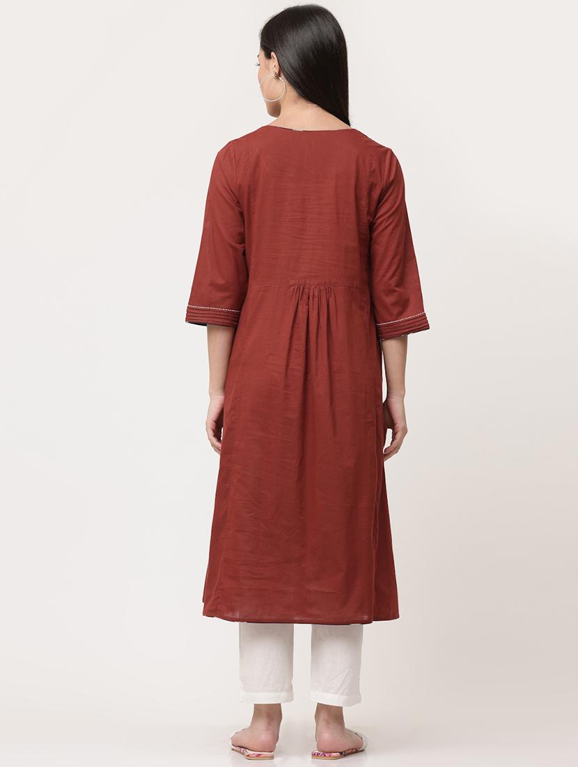 maroon cotton a-line kurta - 21195634 - Standard Image - 2