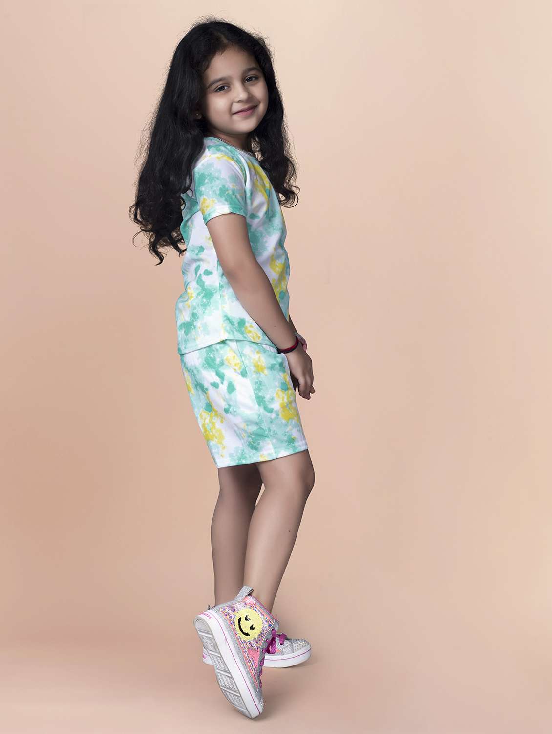 girls round neck tie & dye shorts set  - 21198238 -  Standard Image - 2