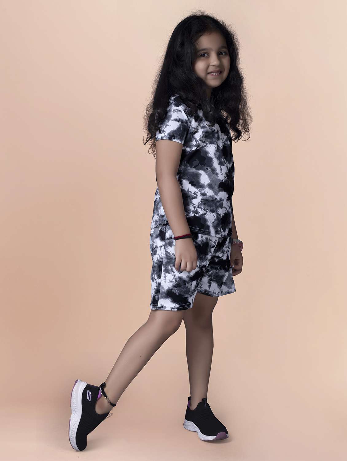 girls round neck tie & dye shorts set  - 21198240 -  Standard Image - 2