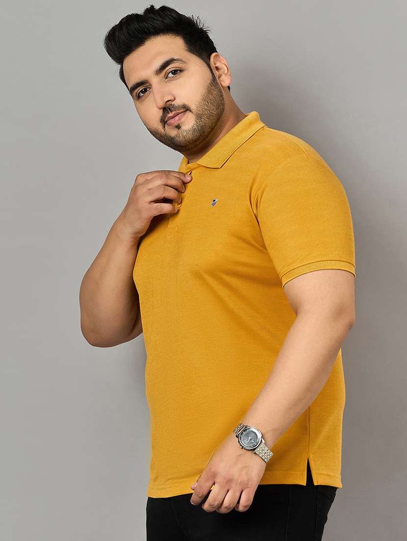 men mustard regular fit solid plus size polo t-shirt