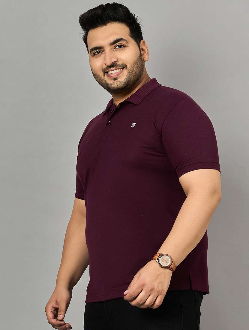 men burgundy regular fit plus size polo t-shirt