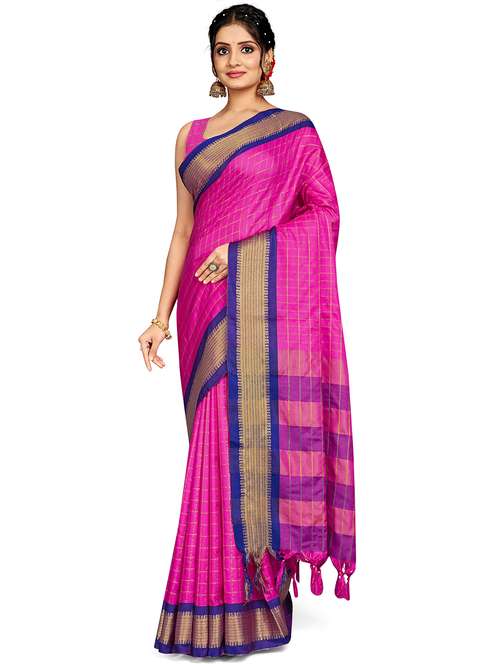 women checkered handloom saree with blouse - 21217638 - Standard Image - 0