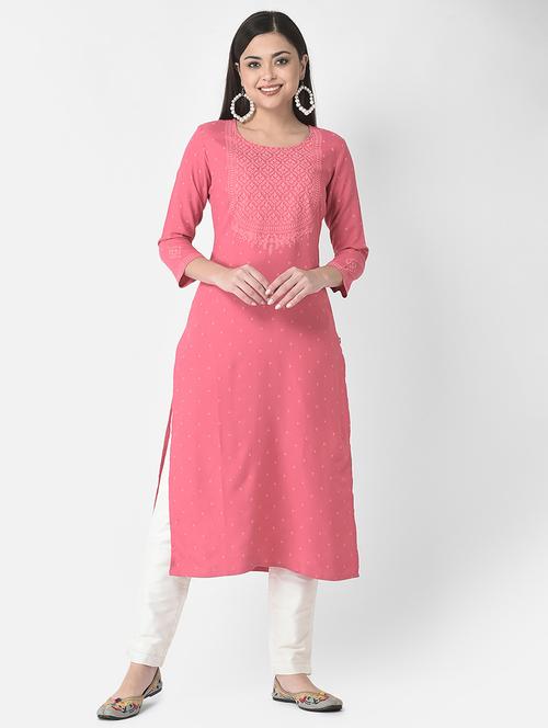 women three quarter sleeve straight kurta - 21219831 -  Standard Image - 0
