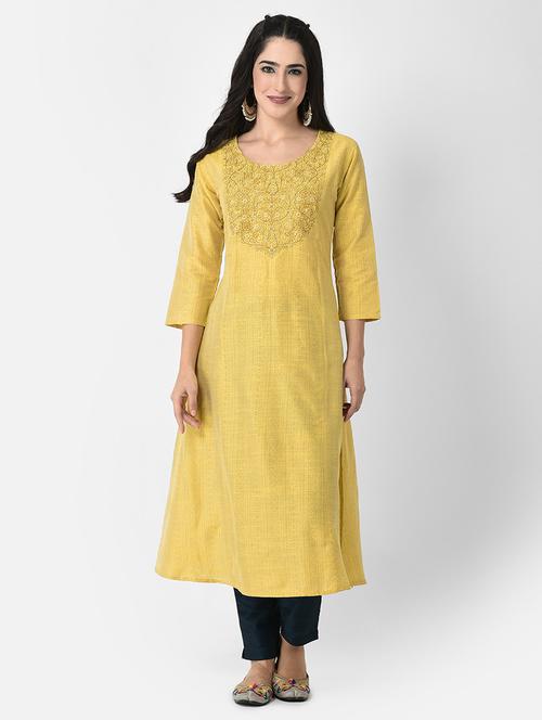 women three quarter sleeve a-line kurta - 21219835 -  Standard Image - 0