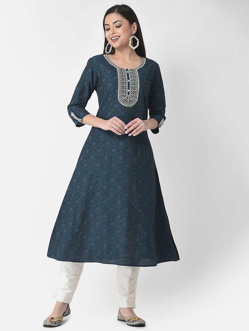 women three quarter sleeve a-line kurta - 21219840 - Zoom Image - 0