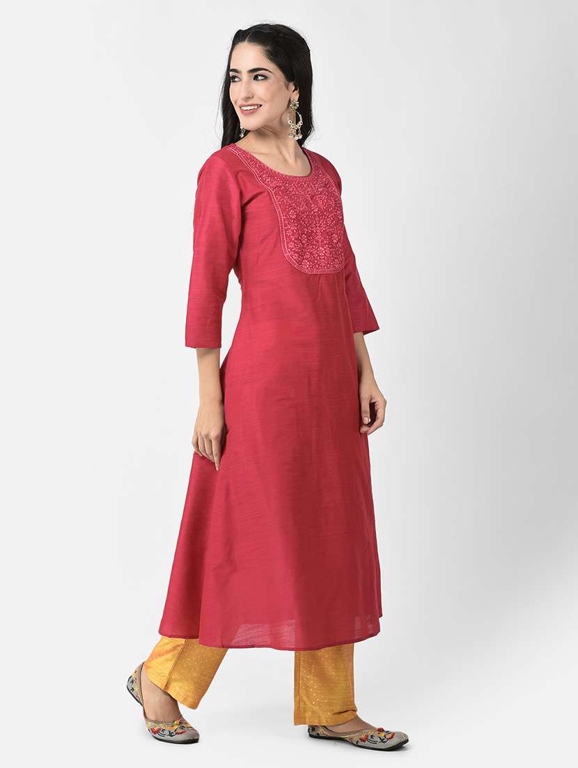 women three quarter sleeve a-line kurta - 21219846 -  Standard Image - 2