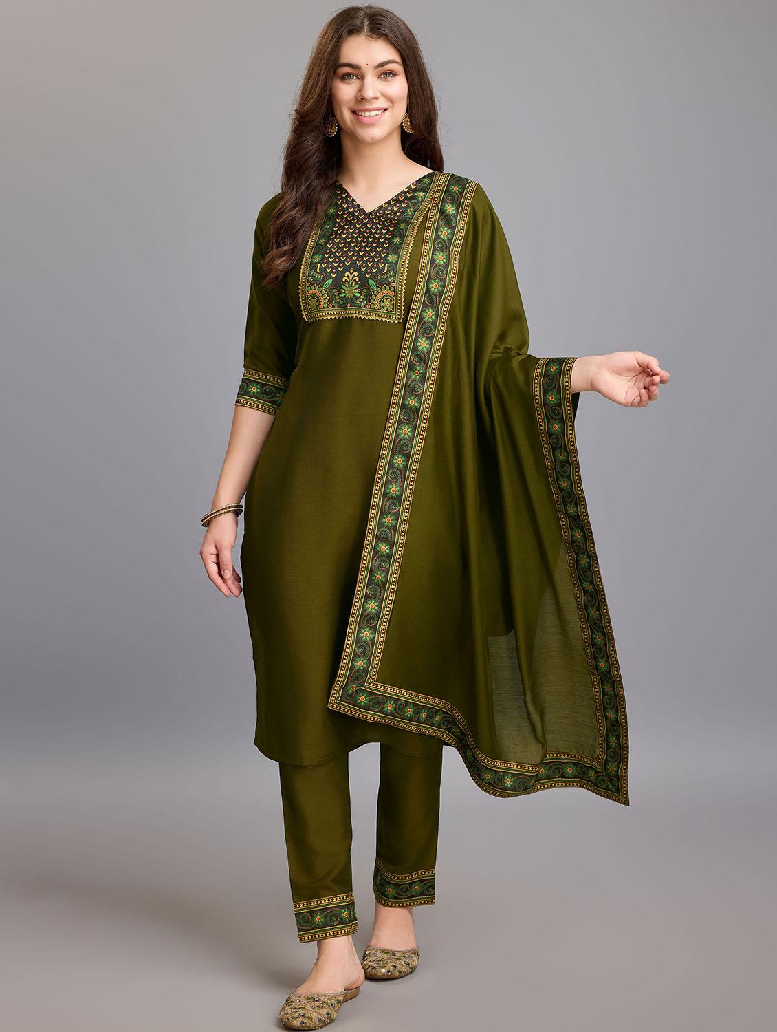 women placement print kurta pant set with dupatta