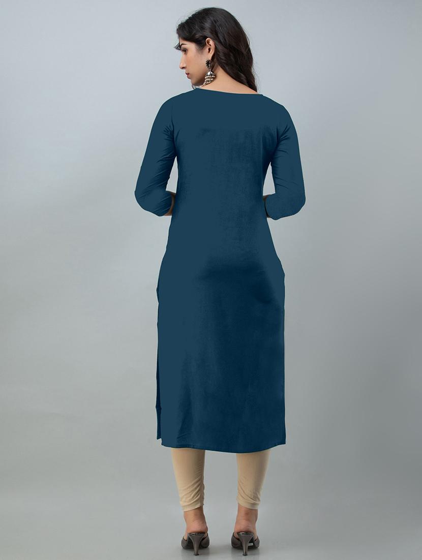 teal rayon straight kurta - 21219881 - Standard Image - 2