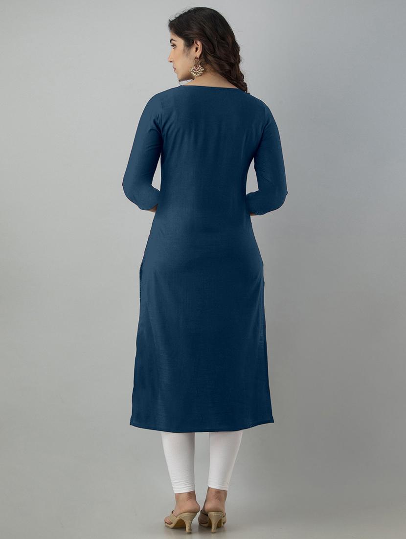 teal rayon straight kurta - 21219886 - Standard Image - 2