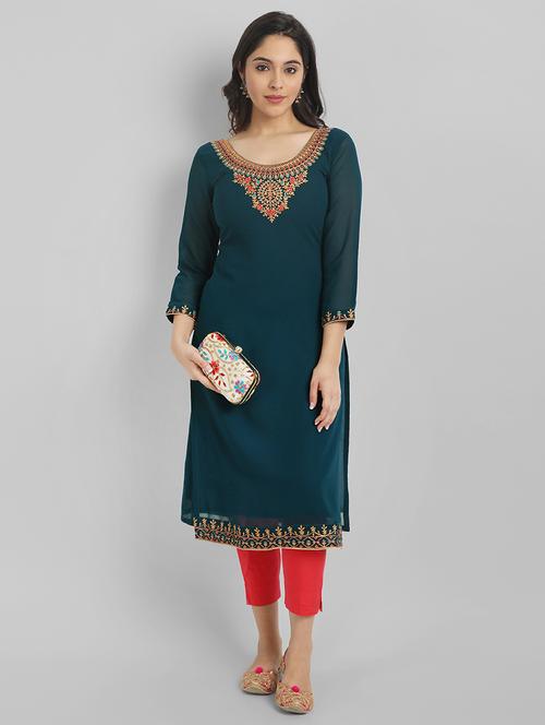 blue georgette aline kurta - 21219903 -  Standard Image - 0