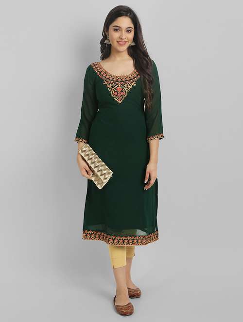 women three quarter sleeve straight kurta - 21219905 -  Standard Image - 0