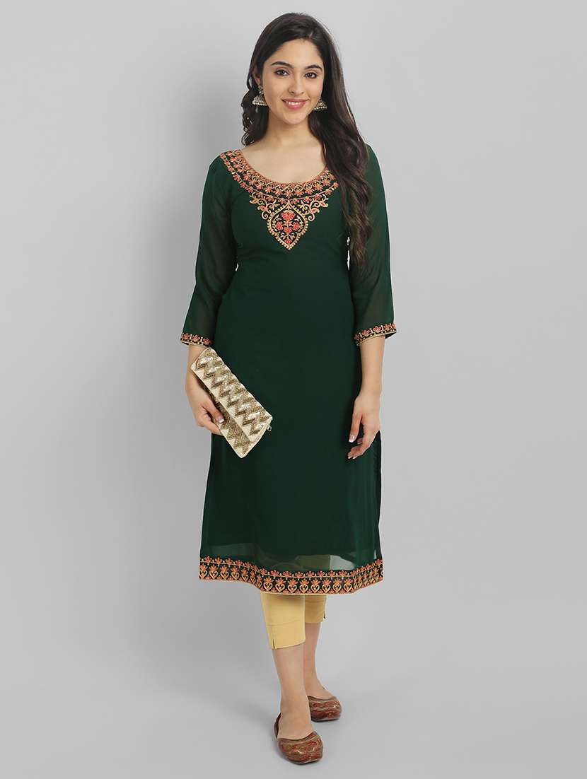 women three quarter sleeve straight kurta