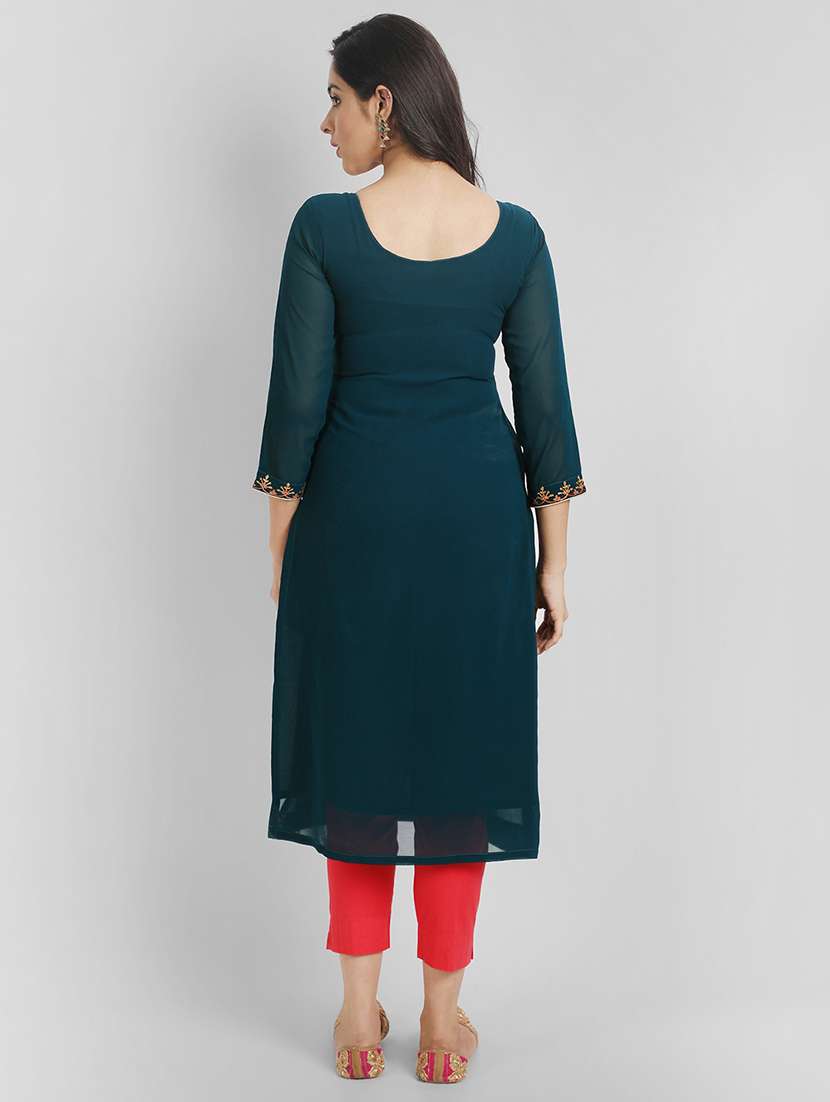 women three quarter sleeve straight kurta - 21219906 - Standard Image - 2
