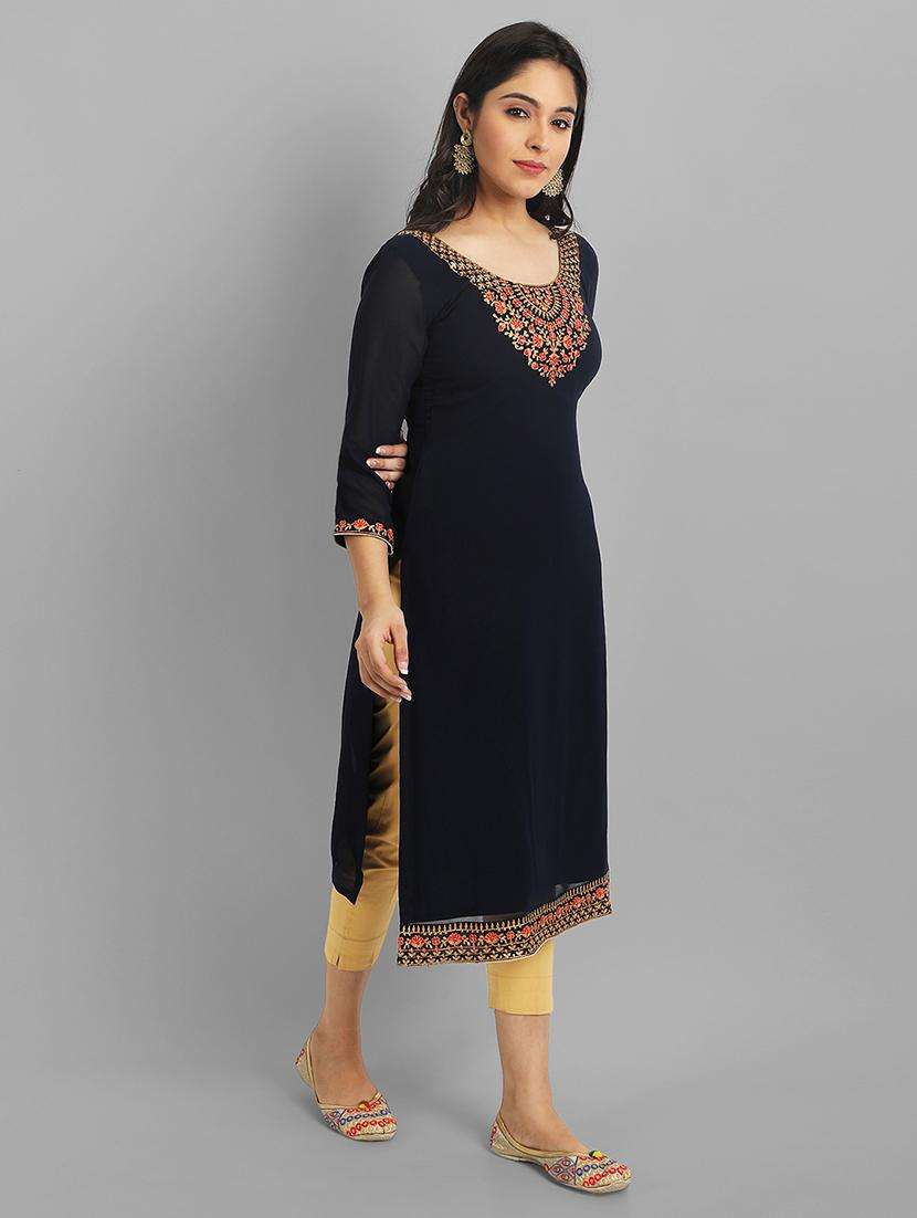 women three quarter sleeve straight kurta - 21219912 -  Standard Image - 2