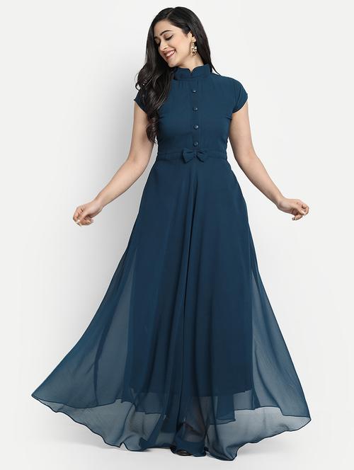 women solid mock neck fit & flare dress - 21220817 -  Standard Image - 0