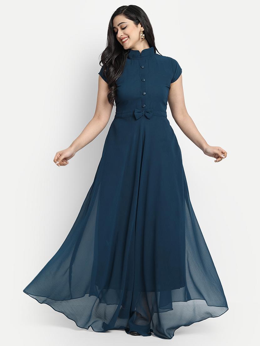 women solid mock neck fit & flare dress - 21220817 -  Zoom Image - 0