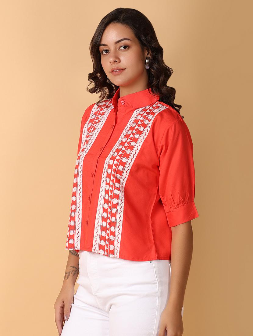 women red cotton regular top - 21220895 - Standard Image - 2