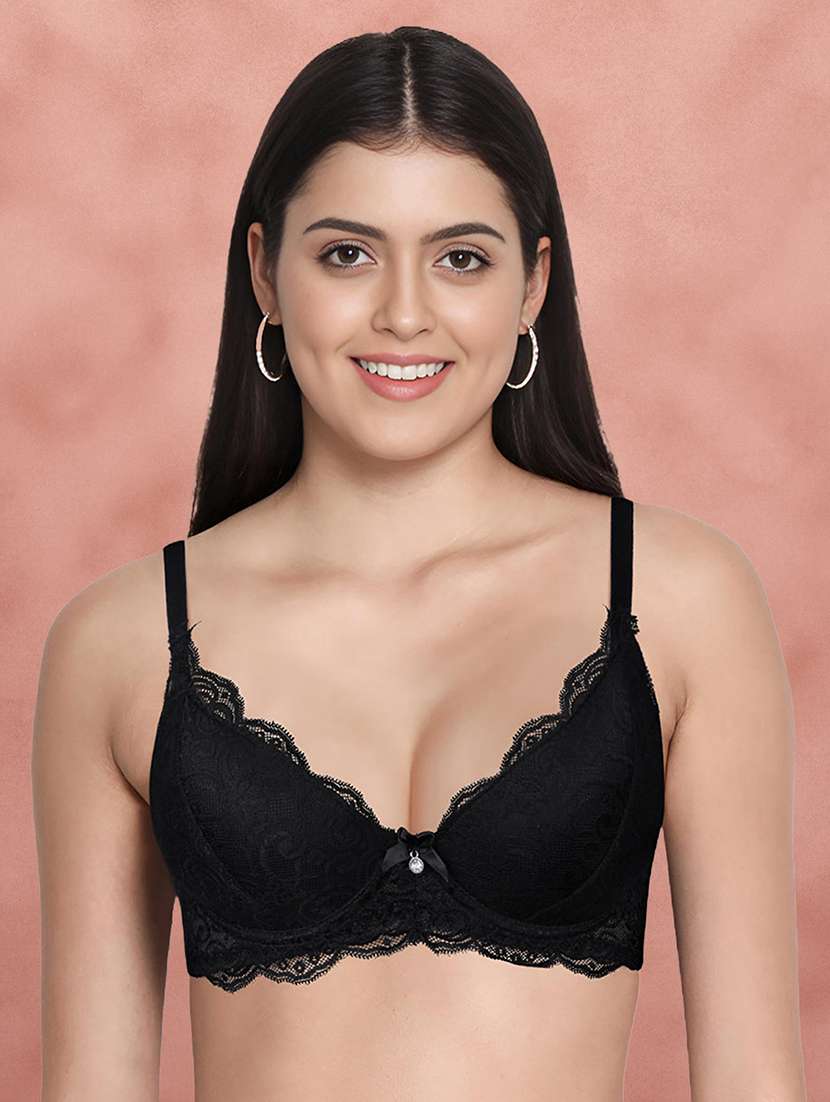 black nylon plunge bra