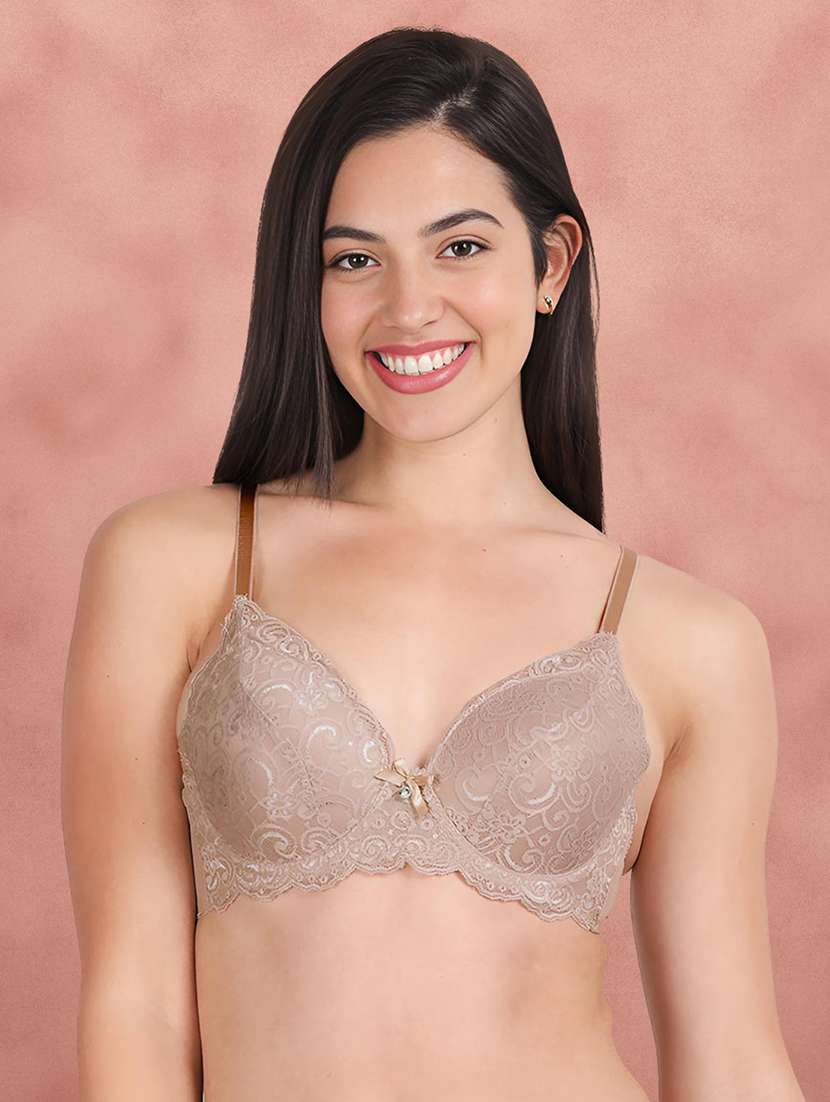 beige nylon plunge bra