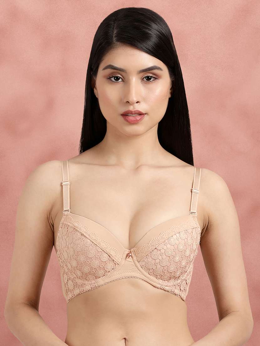 beige nylon balconette bra