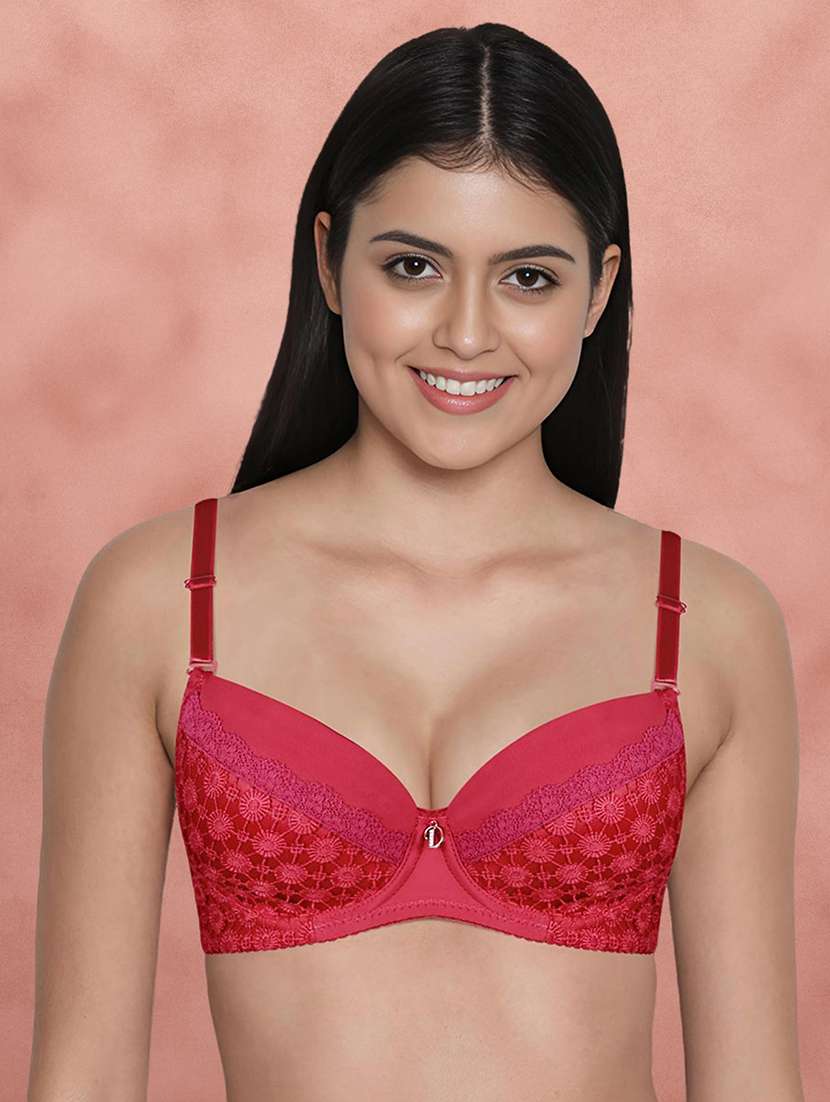 red nylon balconette bra