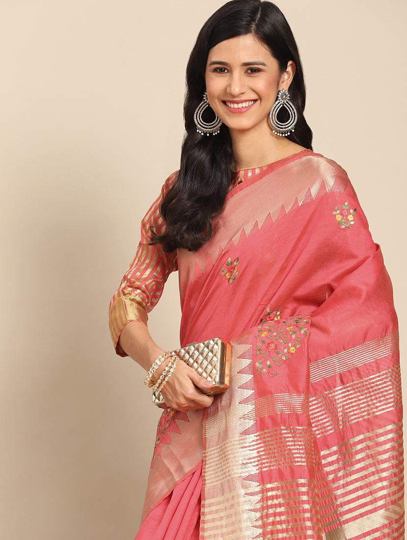 peach embroidered saree with blouse - 21221234 - Standard Image - 2