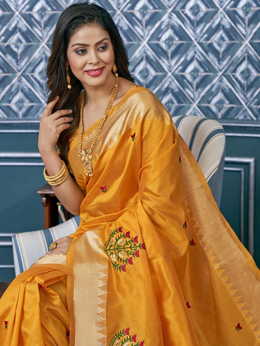 yellow assam silk embroidered saree with blouse - 21221236 - Standard Image - 2