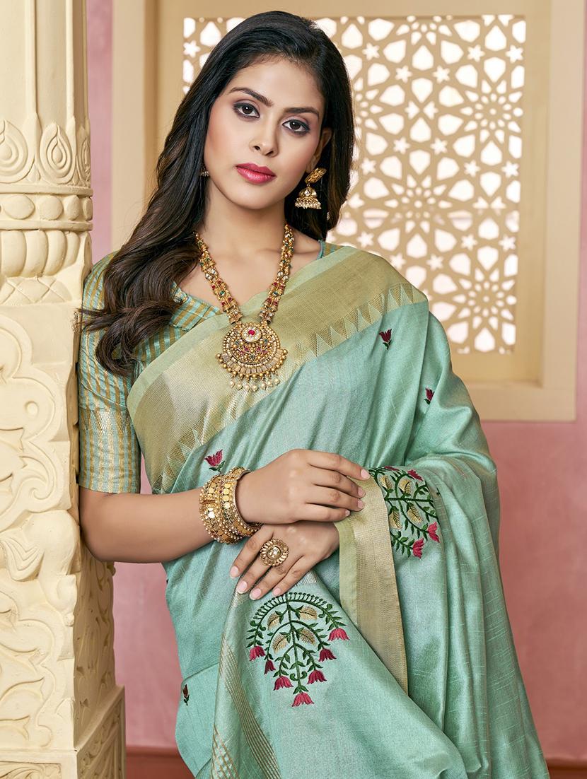 light blue embroidered saree with blouse - 21221237 - Standard Image - 2