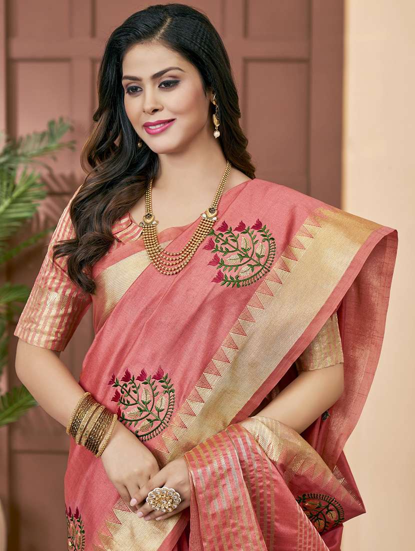 peach assam silk embroidered saree with blouse - 21221239 -  Standard Image - 2