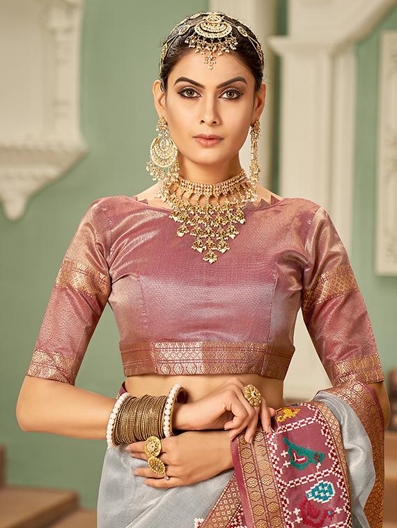 grey jacquard embroidered saree with blouse - 21221244 - Standard Image - 2