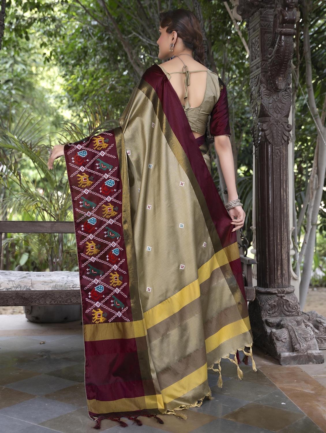 beige cotton silk embroidered saree with blouse - 21221246 - Standard Image - 2