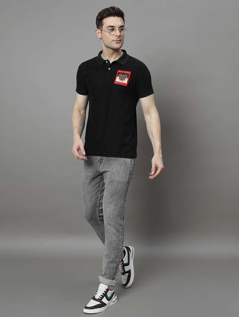 black cotton blend chest print t-shirt - 21221328 -  Standard Image - 2