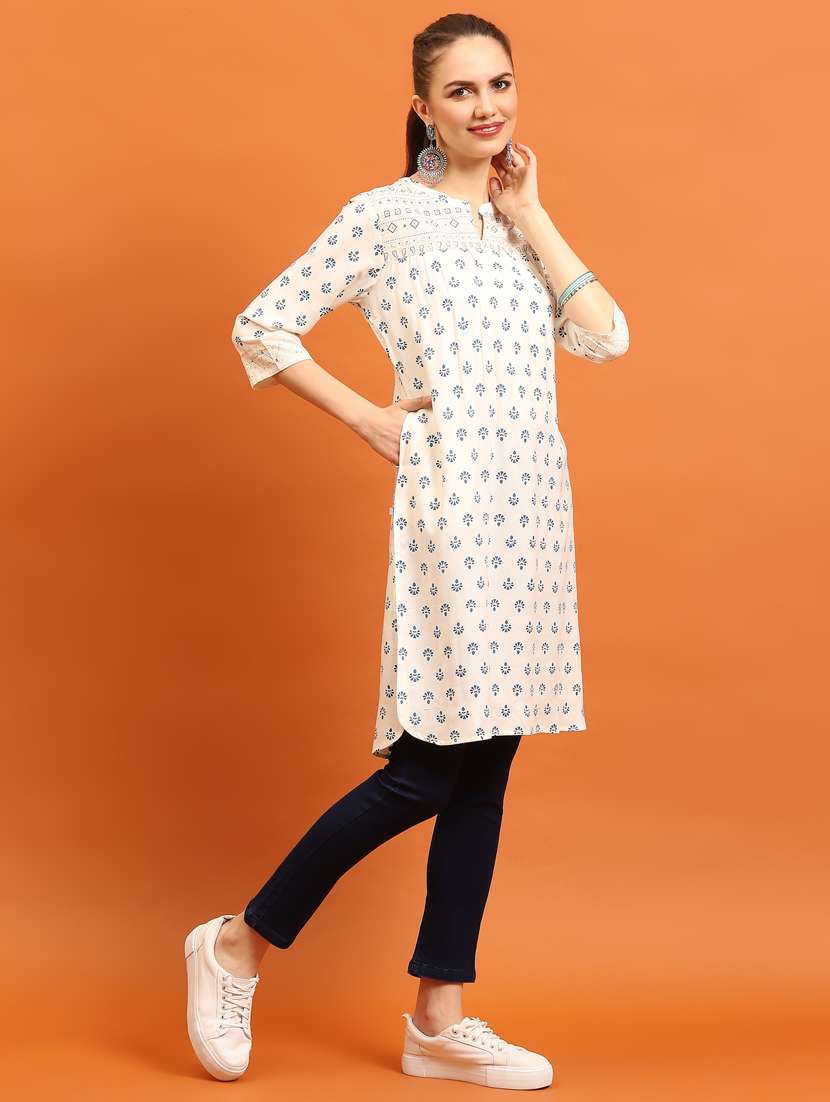 women three quarter sleeve straight kurta - 21221344 -  Standard Image - 2