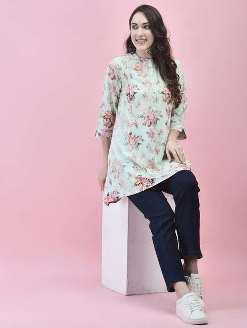 women three quarter sleeve a-line kurti - 21221352 -  Standard Image - 0