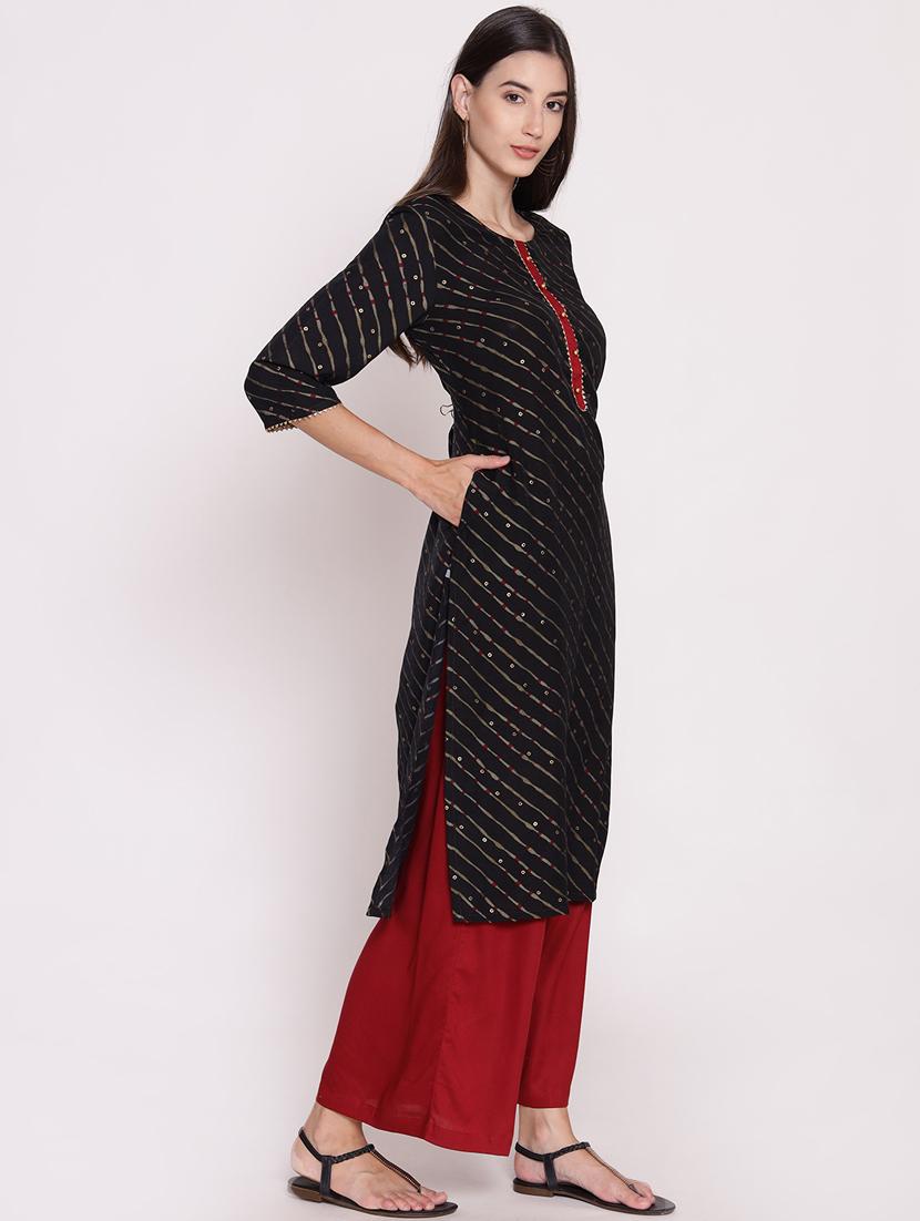 women black printed round neck kurta palazzo set - 21221438 - Standard Image - 2