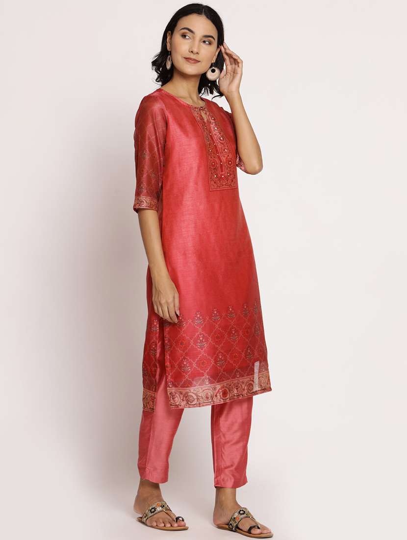 women three quarter sleeve kurta pant with dupatta set - 21221442 - Standard Image - 2