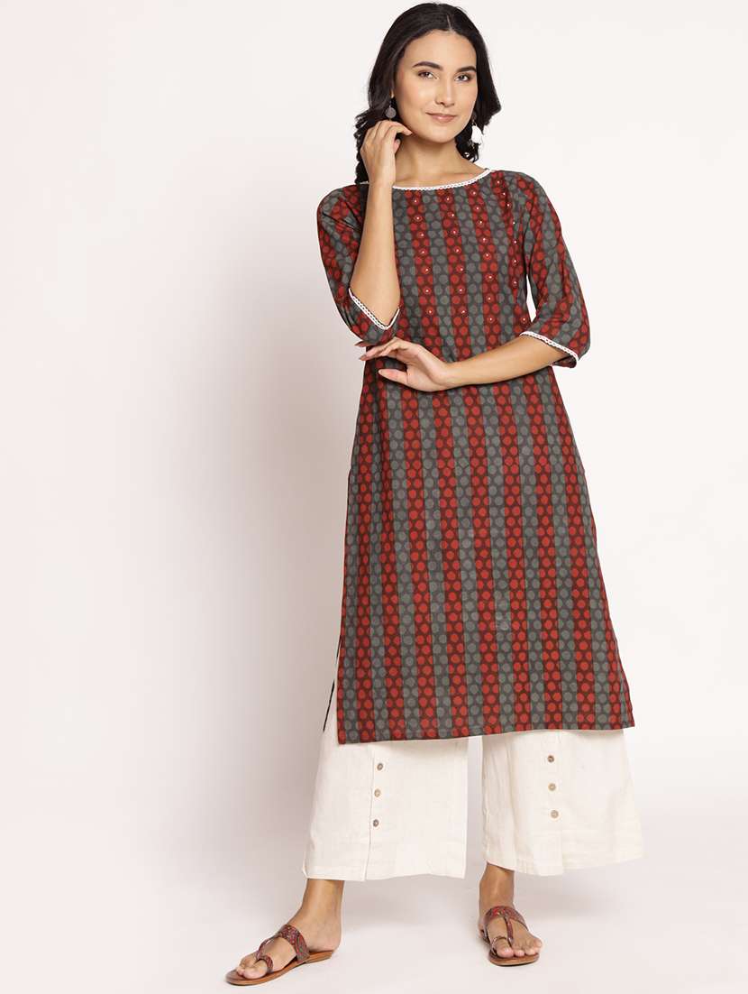 women grey printed kurta 