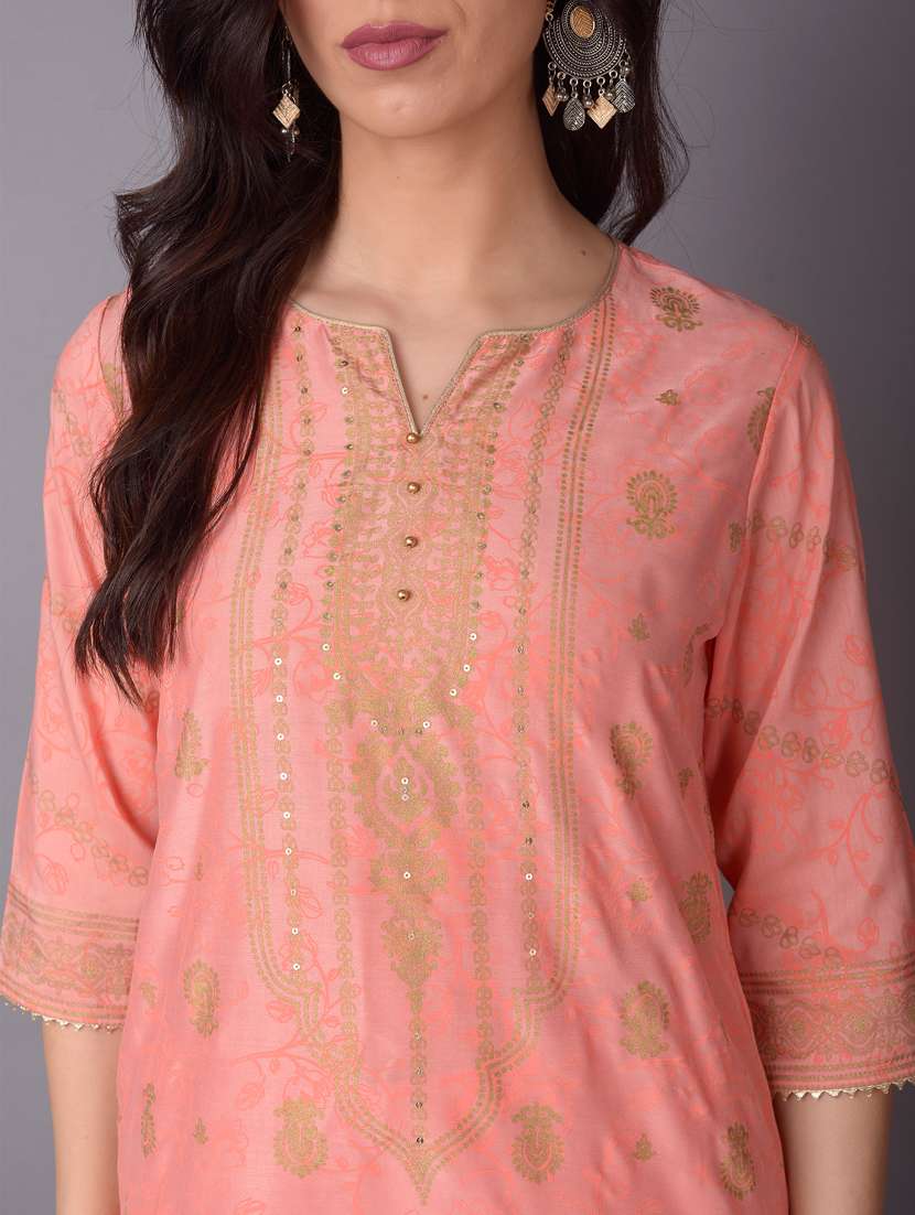 women peach self design kurta palazzo set - 21221467 -  Standard Image - 7