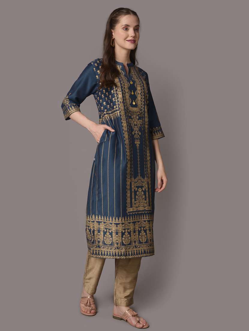 women three quarter sleeve straight kurta - 21221474 -  Standard Image - 2