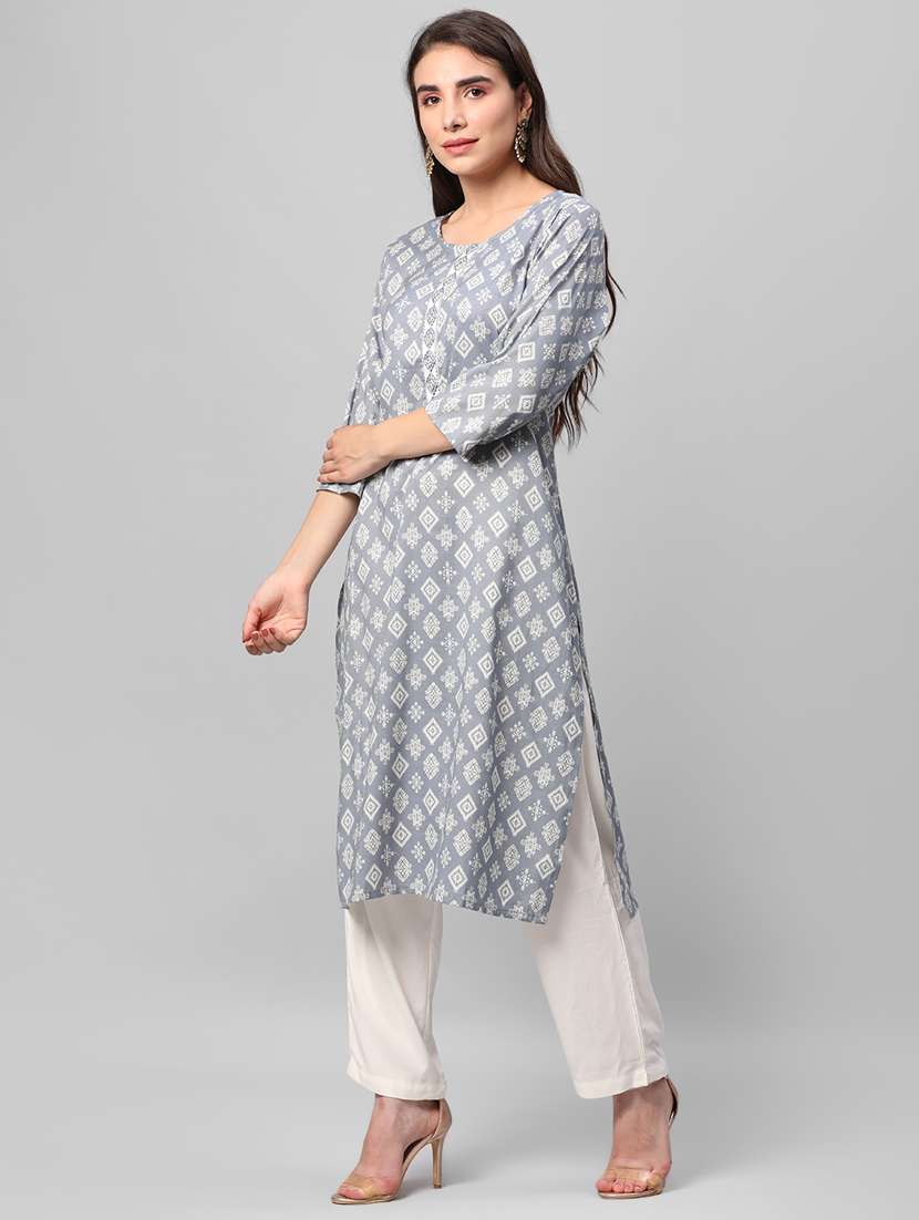 women three quarter sleeve straight kurta - 21221478 -  Standard Image - 2