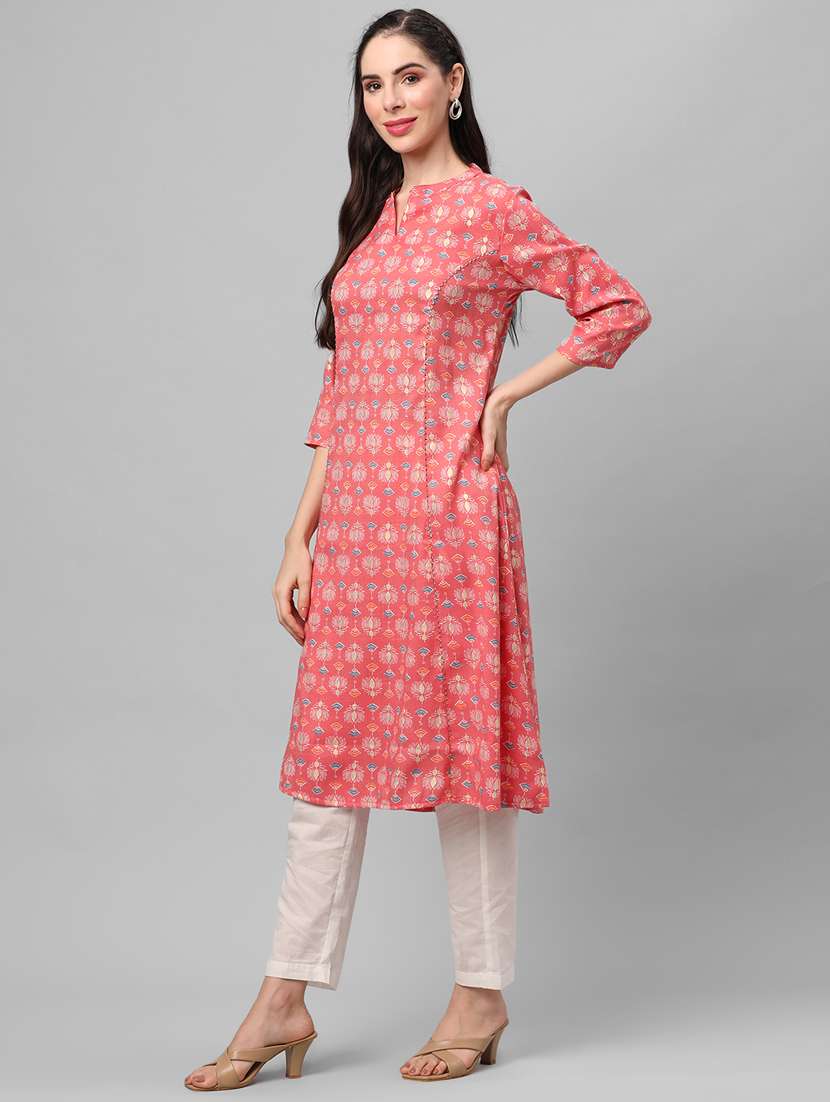 women three quarter sleeve straight kurta - 21221480 -  Standard Image - 2