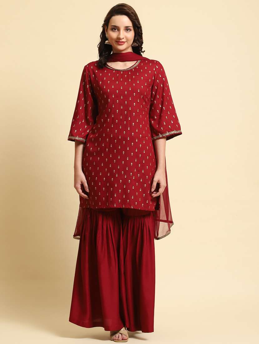 maroon kurta sharara set - 21221483 -  Standard Image - 2