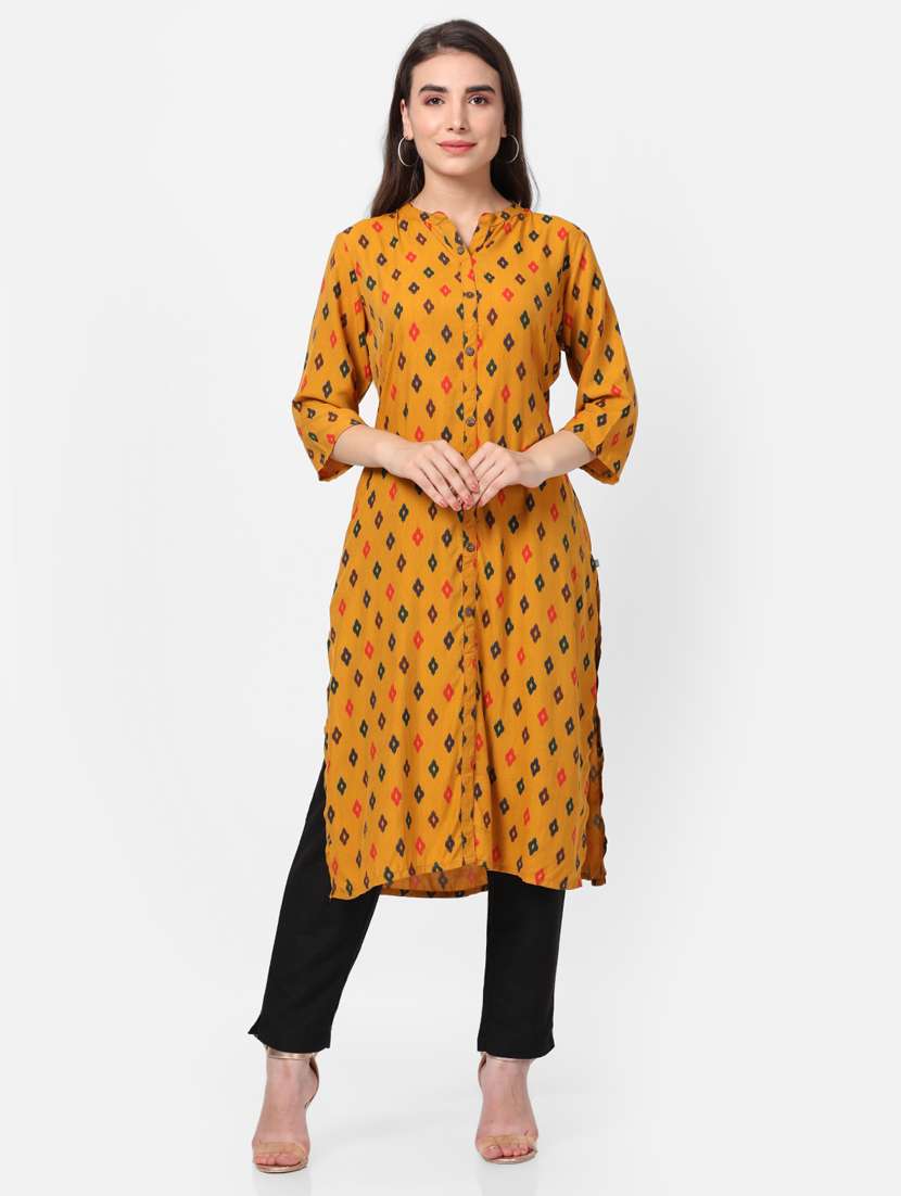 women three quarter sleeve straight kurta - 21221488 - Standard Image - 2