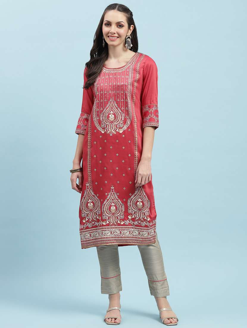 women three quarter sleeve straight kurta