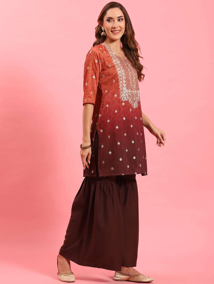 women floral round neck kurta sharara set with dupatta - 21221499 -  Standard Image - 2
