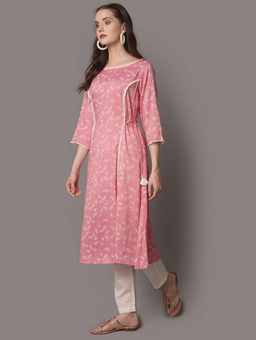 women three quarter sleeve flared kurta - 21221514 -  Standard Image - 2