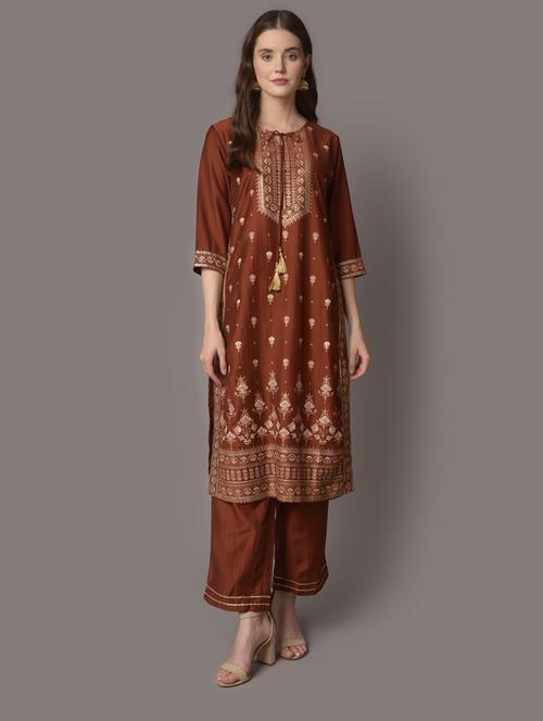 brown kurta pant set - 21221518 - Standard Image - 0